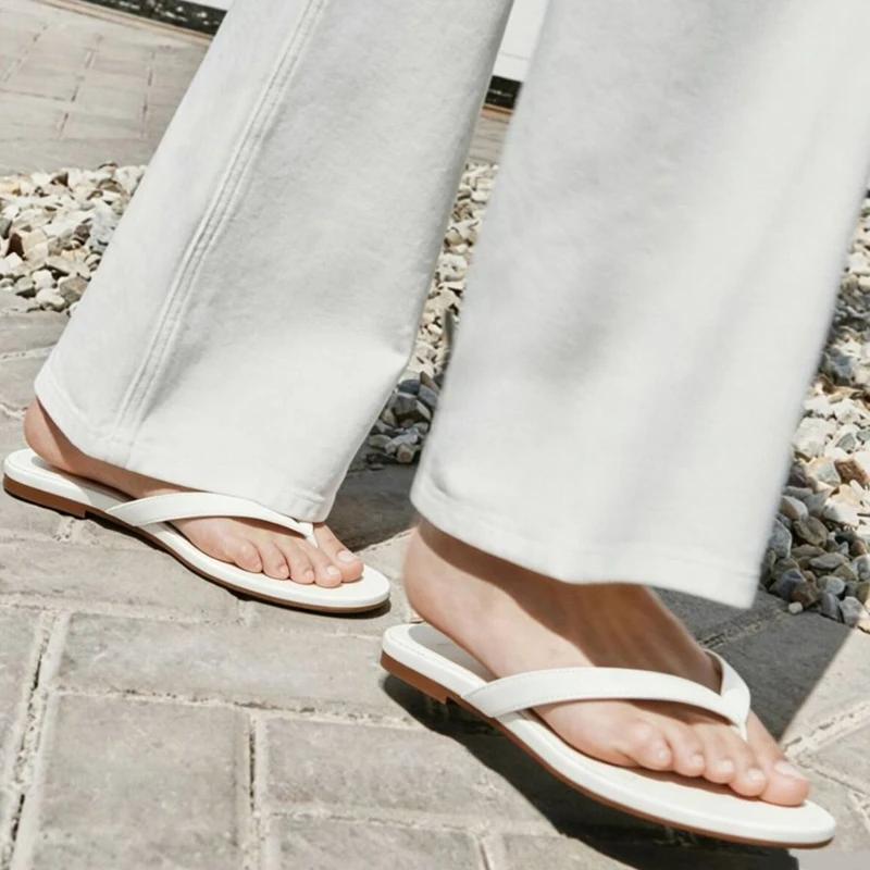 JOZHAMTA – sandales plates en cuir véritable pour femmes, chaussures d'été à la mode, tongs pour dam
