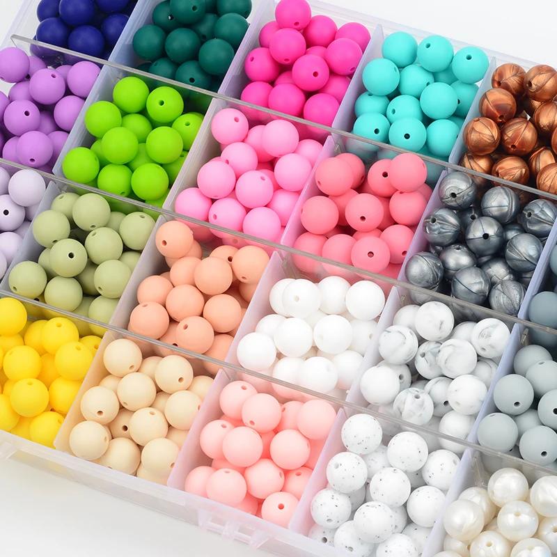 LOFCA 12mm 100 pièces perles de Silicone anneau de dentition rond bébé collier d'allaitement attache