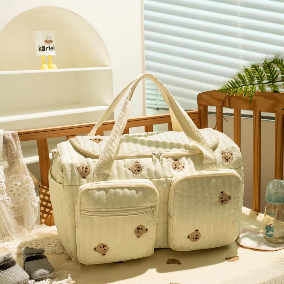 Sac à langer grande capacité en coton pour femme - Sac bandoulière maternité pratique shopping