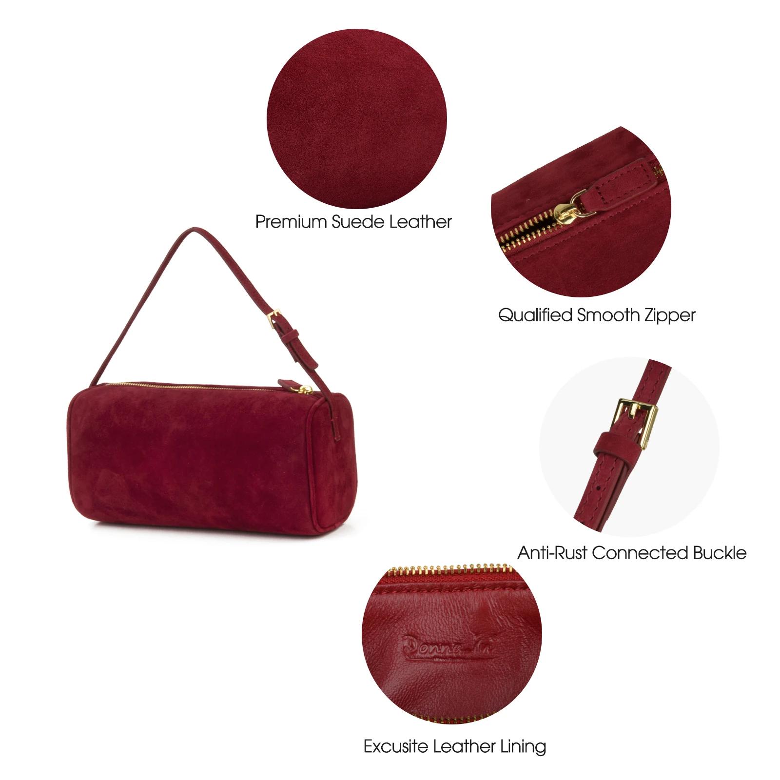 Matna-Petit sac à main en cuir suédé, sac à bandoulière en peau de mouton véritable rouge, initié à 