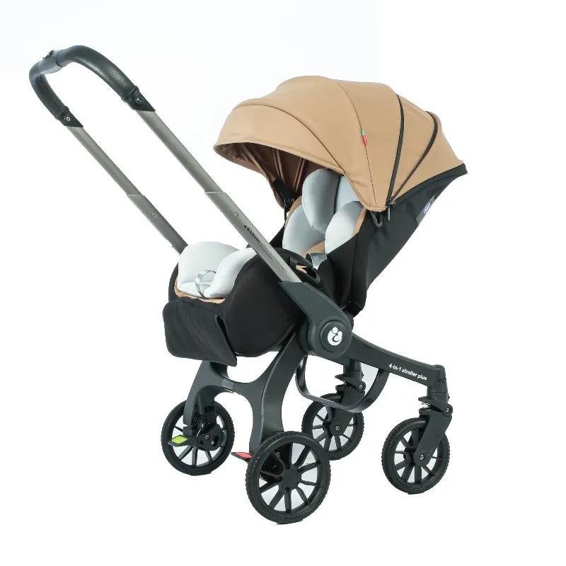 Poussette 4-en-1 Premium 2026 tout-en-un pour nouveau-né, pliable compacte, siège auto bidirectionne