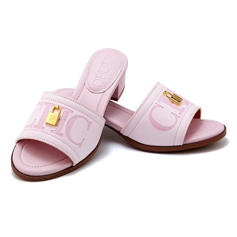 CH mode monogramme imprimé Design élégant femmes pantoufles à talons bas couleur unie haute qualité 