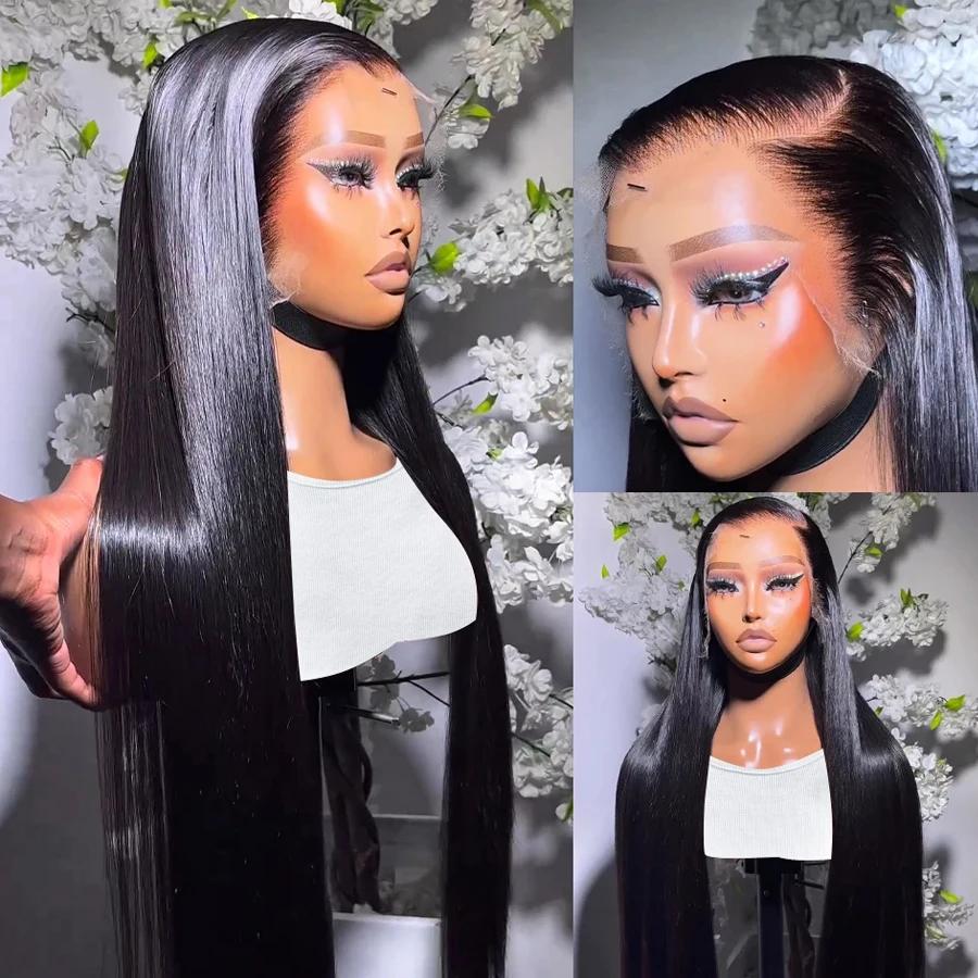 Perruque Lace Front Wig sans colle naturelle, cheveux lisses, 13x6, 30 32 34 36 pouces, densité 180,