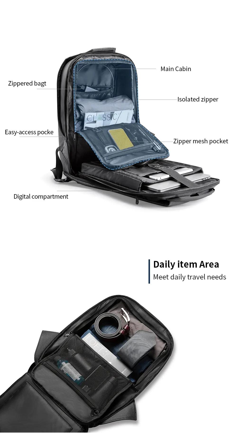 Kingsons-Sac à dos antivol pour homme, résistant à 180 °, ouvert, chargement USB, sac pour ordinateu