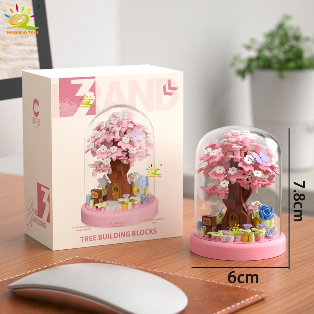 HUIQIBAO MOC Mini maison dans les arbres quatre saisons avec boîte d'affichage modèle Micro bloc de 