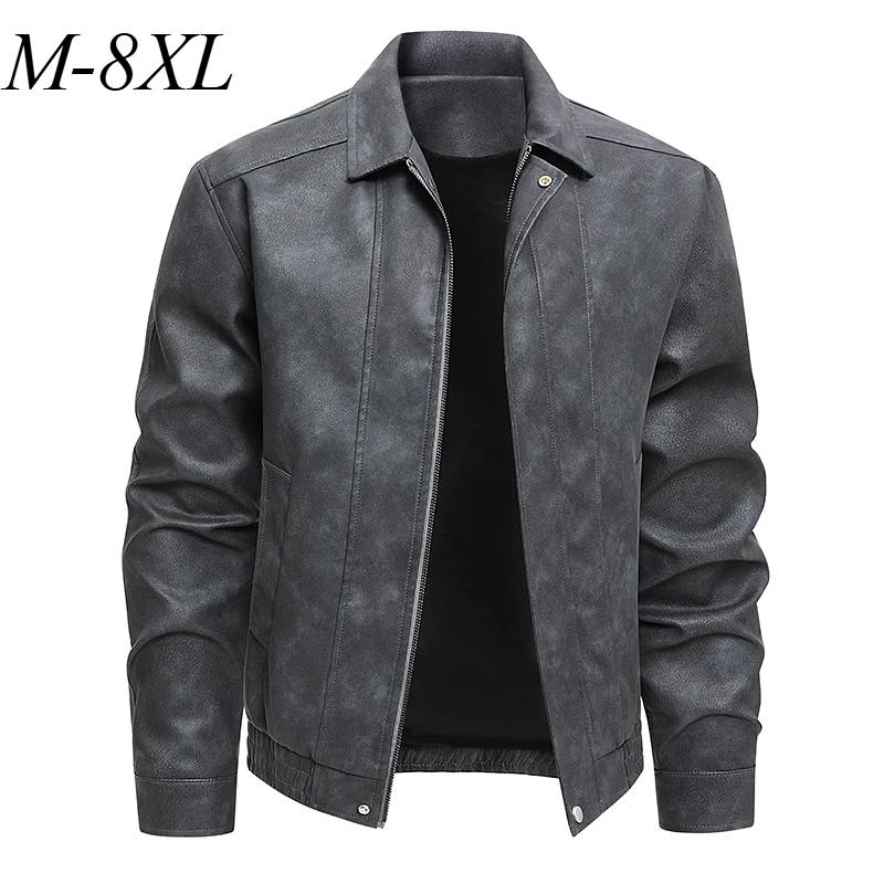 Veste en cuir pour hommes, grande taille, confortable, manteau de moto léger américain, revers class