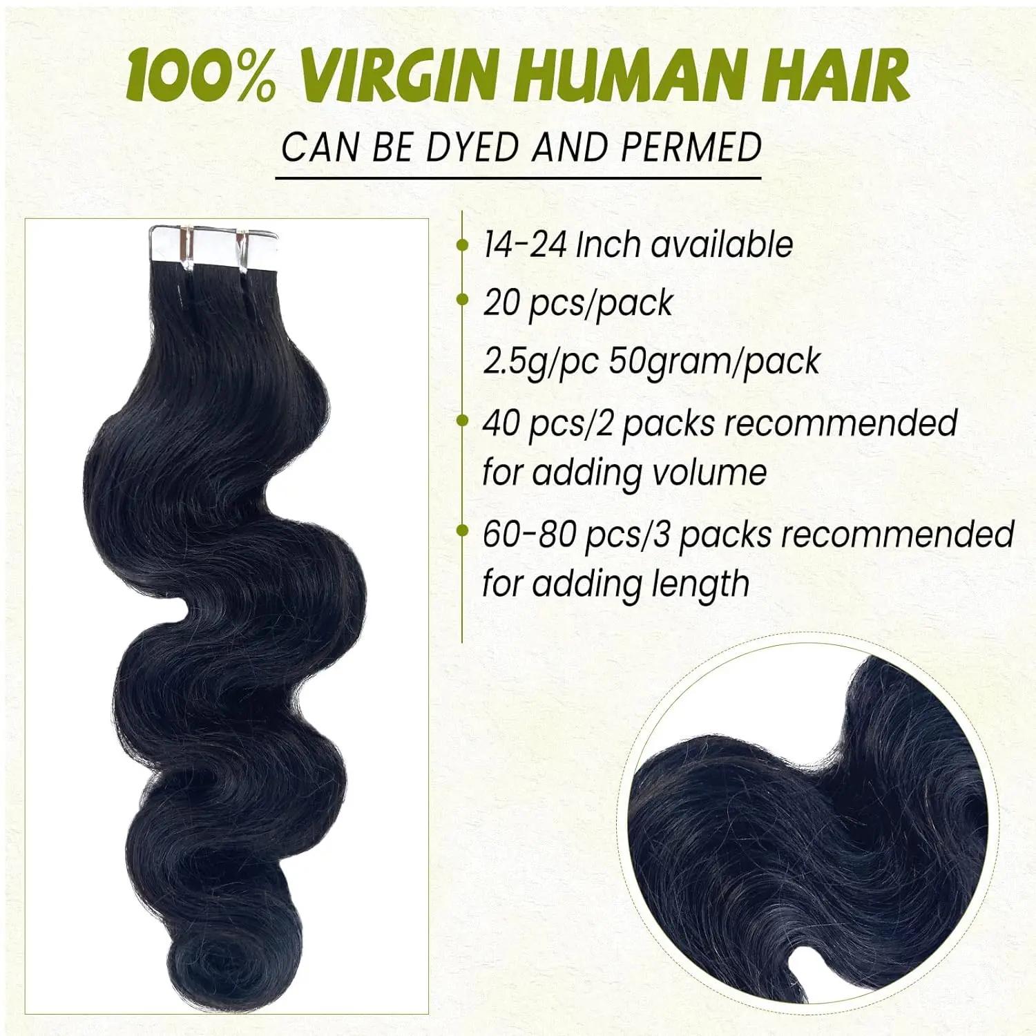 Extensions de cheveux humains Body Wave, vrais cheveux humains, bande dans les cheveux, 100% cheveux