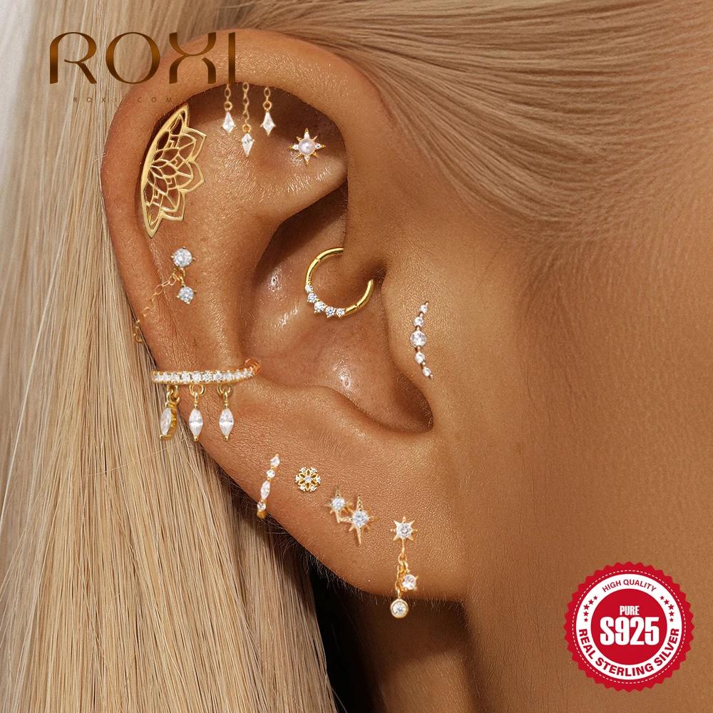 ROXI 1 PC 925 en argent Sterling 1 pièce brillant creux Lotus Piercing boucles d'oreilles pour femme