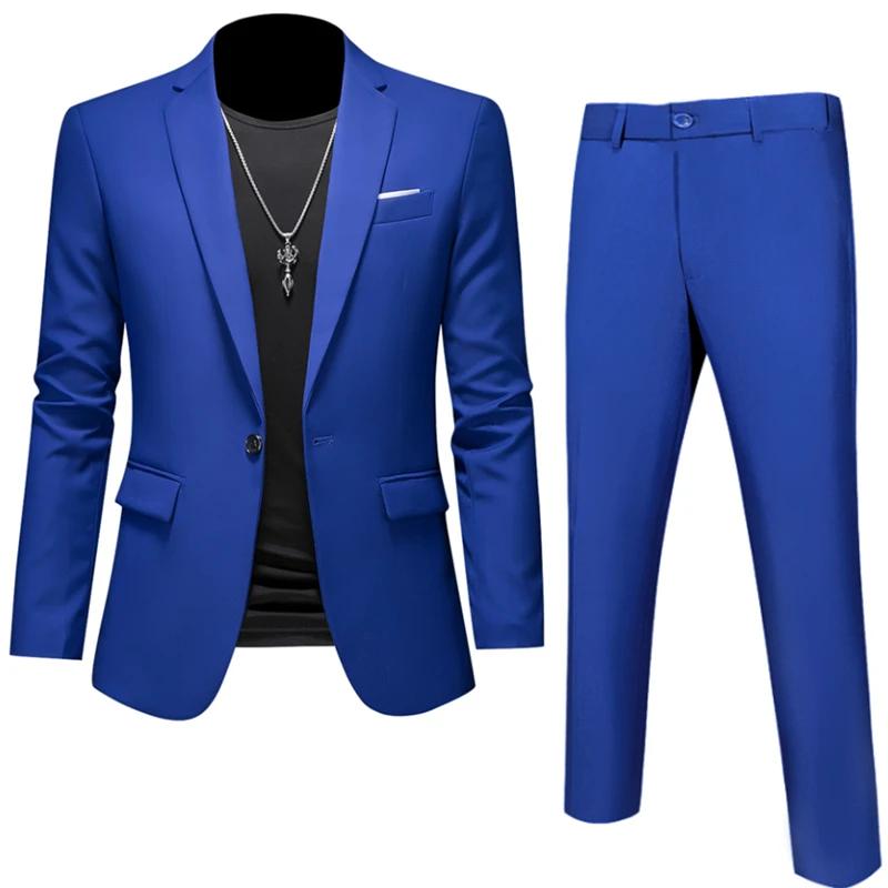 6XL-M (Blazer + pantalon) costumes d'affaires de haute qualité, couleur unie, coupe cintrée, 2 pièce