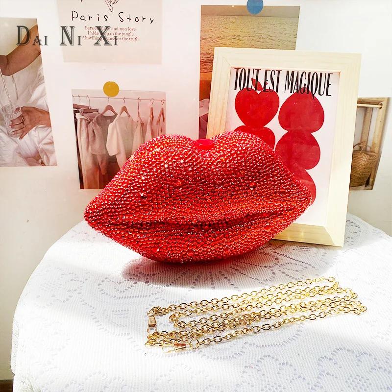 Dai Ni Xi-Sacs de soirée en cristal rouge pour femmes, sac à main de mariage pour dames, diamant com