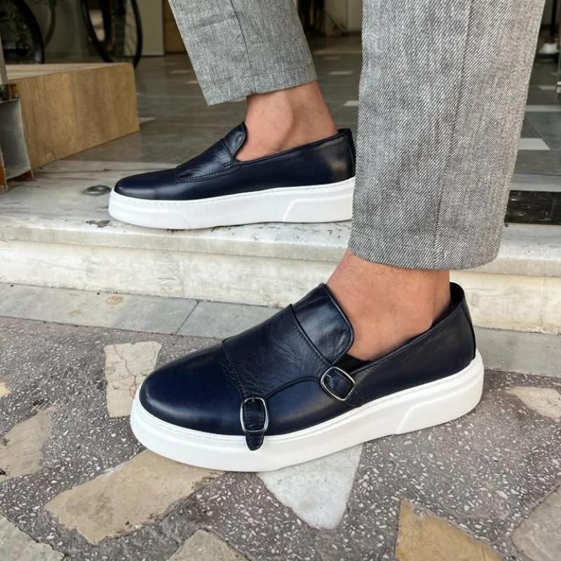 Chaussures de sport à enfiler faites à la main pour hommes, baskets à double structure, noir, marron