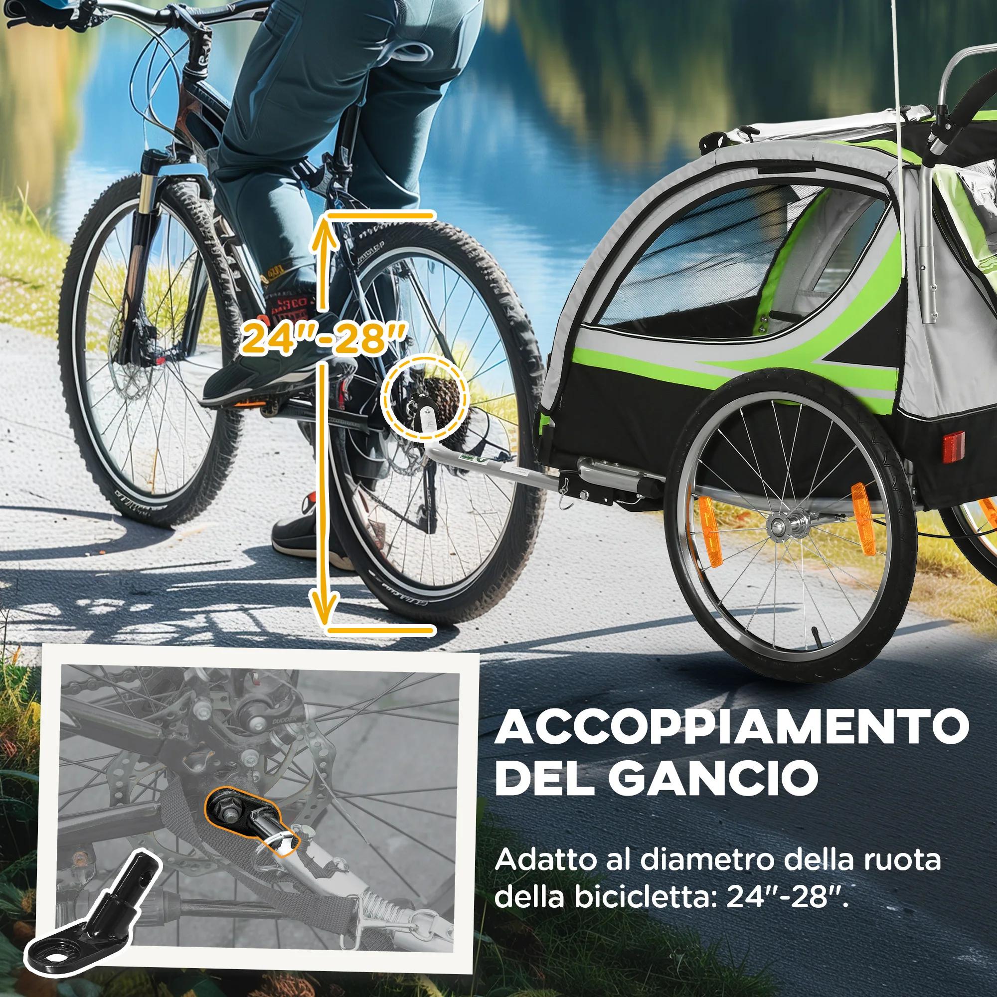 Remorque et poussette 2-en-1 HOMCOM pour enfants avec frein, ceinture 5 points, remorque de vélo ave