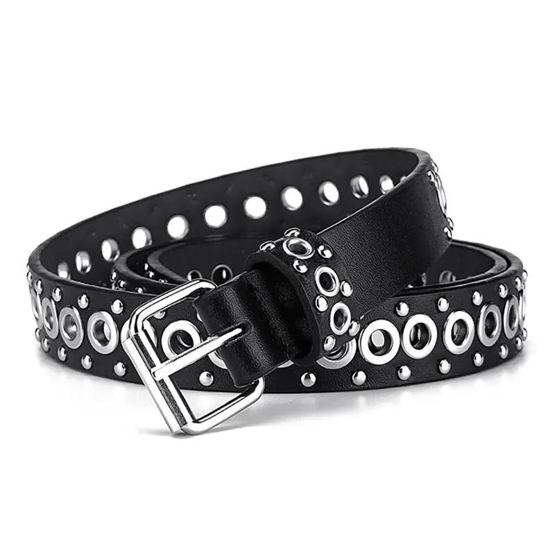 Ceinture fine à rivets pour femmes, à la mode, avec boucle à aiguille personnalisée, tendance de rue