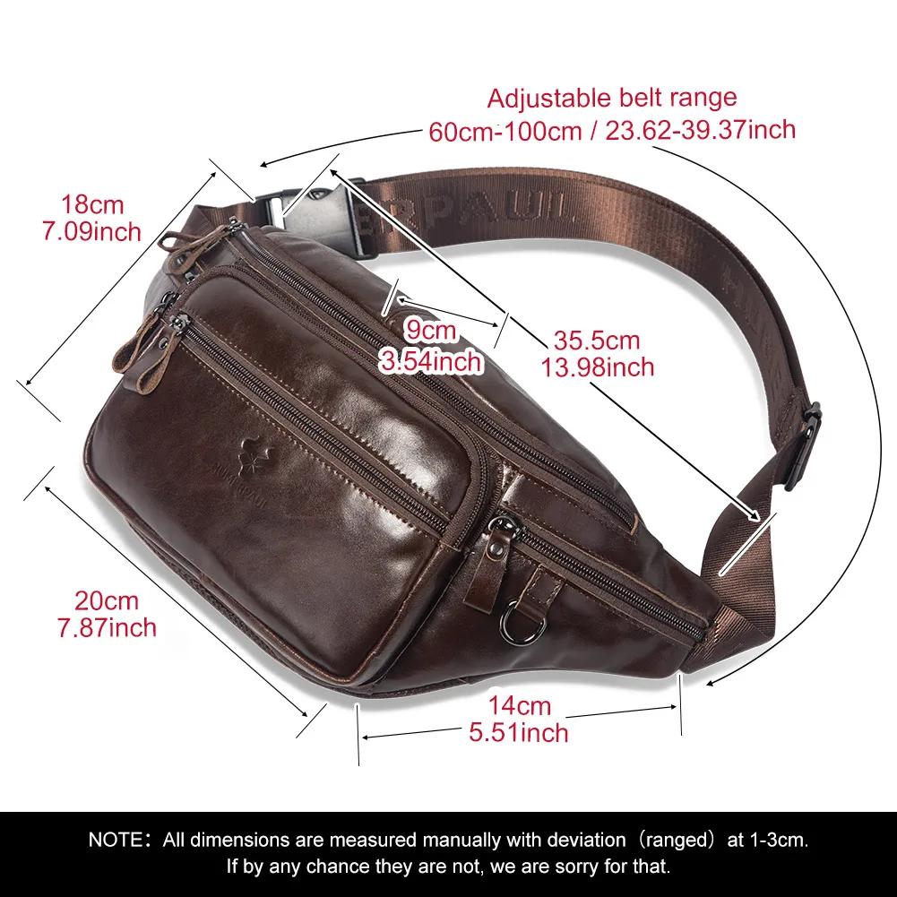 HUMERPAUL-Sac de taille en cuir véritable pour homme, sac banane décontracté, sac de poitrine extéri