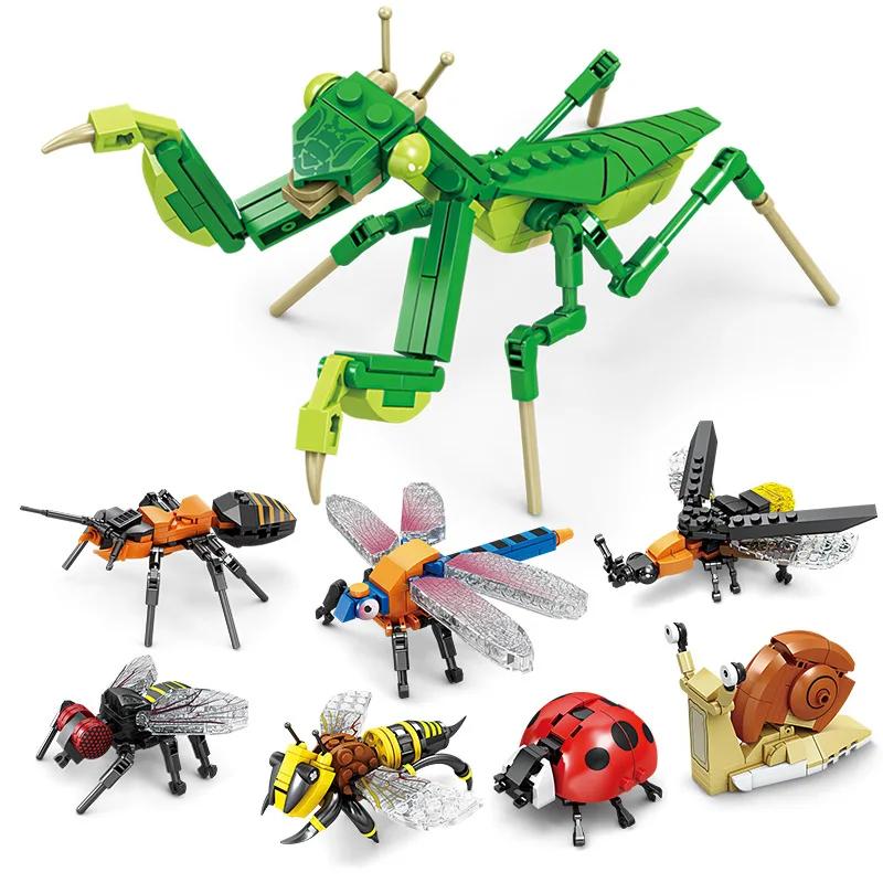 Blocs de construction créatifs, modèle d'insecte, abeille, libellule, fourmi, mante, jouets assemblé