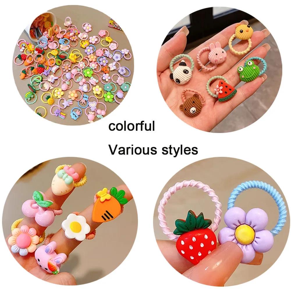 Attaches pour cheveux mignonnes pour filles, haute élasticité, animaux de dessin animé, fleurs et fr