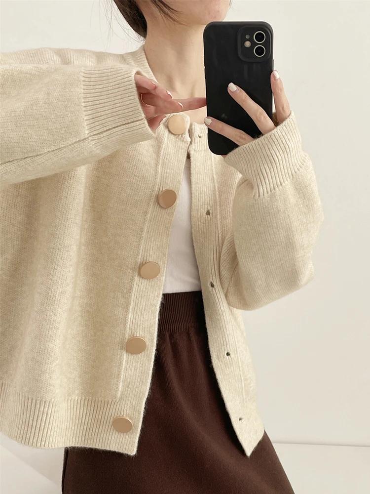 AOSSVIAO-Cardigan à col rond pour femme, couleur unie, simple boutonnage, collection automne hiver