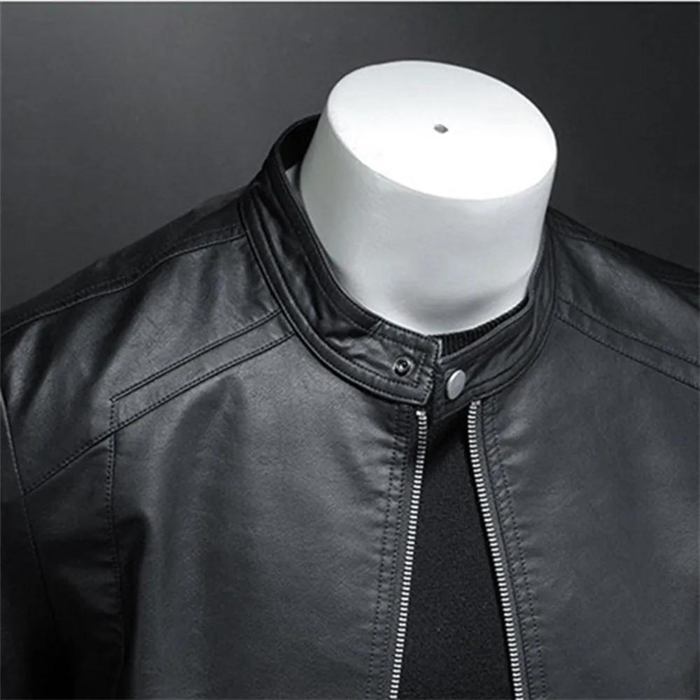 Printemps automne veste en cuir hommes col montant mince veste en cuir Pu mode Moto manteau décontra