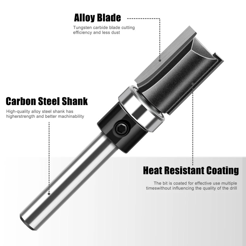 1pc 6mm 1/4 "roulement de tige droit routeur Bit copie coupe coupe ligne coupe Machine de découpage 