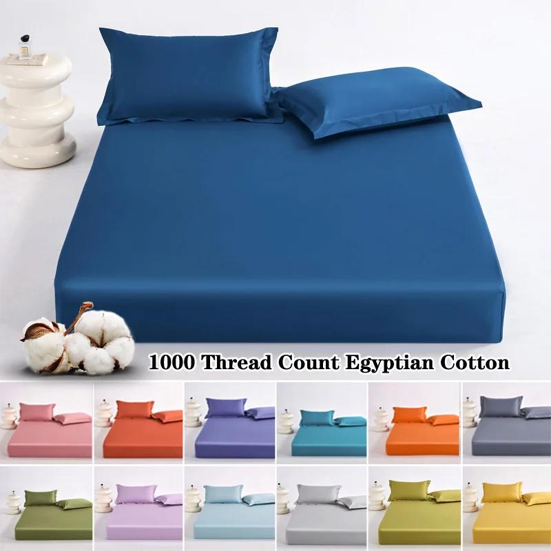 Draps de lit 100% coton égyptien, linge de lit pour la maison, drap-housse 1000 fils avec bande élas