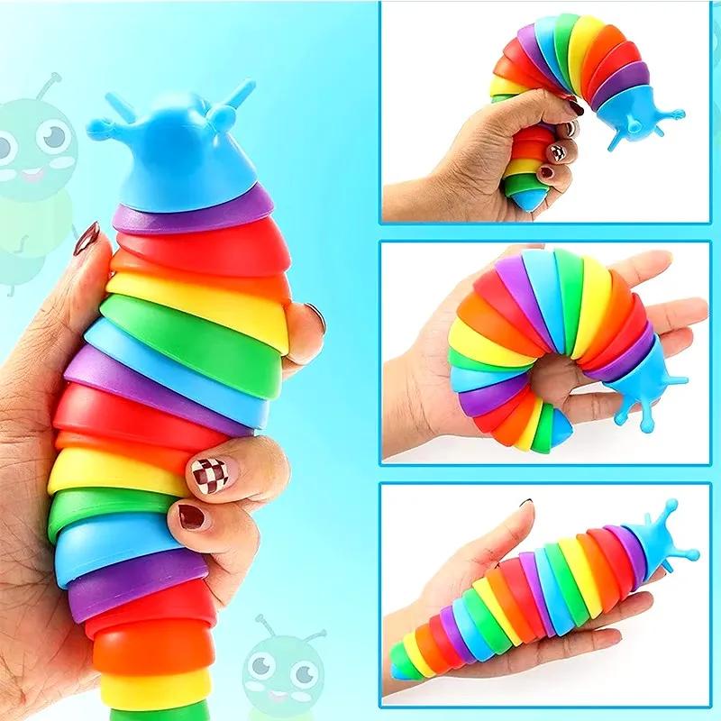 Jouet 3D Slug Fidget coloré, jouet d'escargot articulé, Flexible, soulagement de tous âges, jouets s