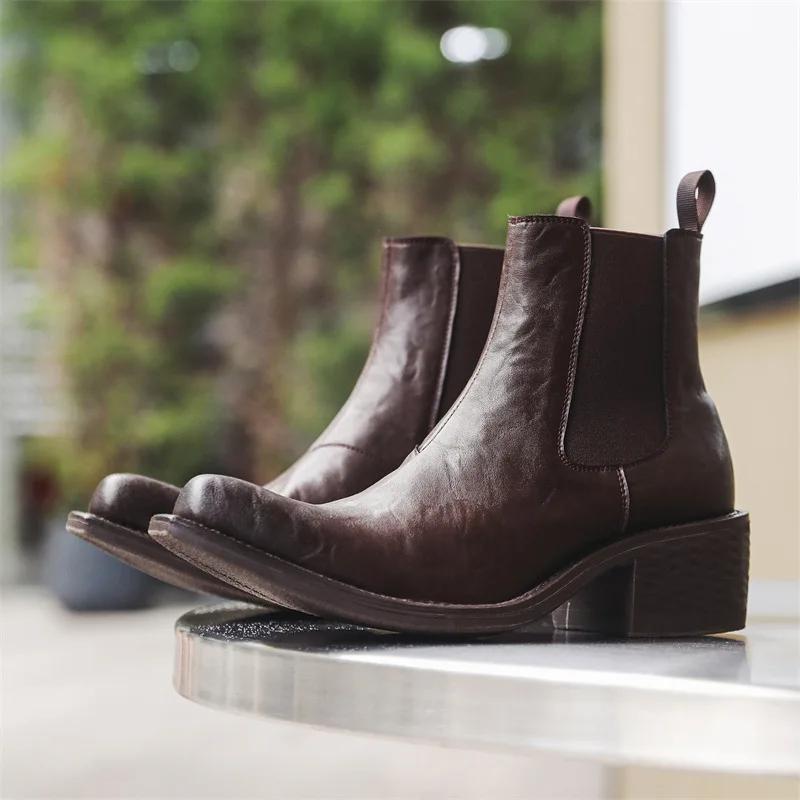 Grande taille hommes mode hip hop rock haute chelsea bottes noir marron bout pointu chaussures cowbo
