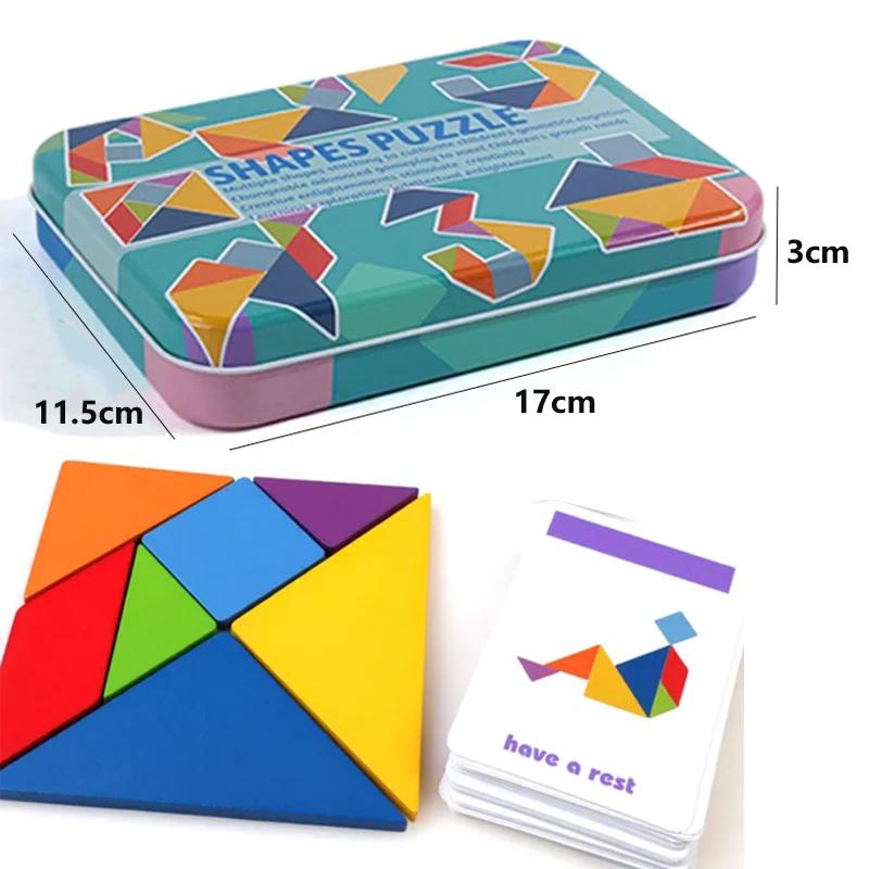 Puzzle 3D en bois à motifs d'animaux, jouet Tangram coloré pour enfants, jeux de tri d'éducation pré