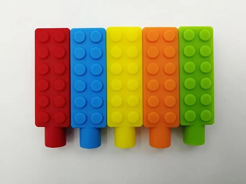 Anneau de dentition amusant en Silicone pour bébé, 5 pièces, capuchon de crayon, jouet sensoriel pou