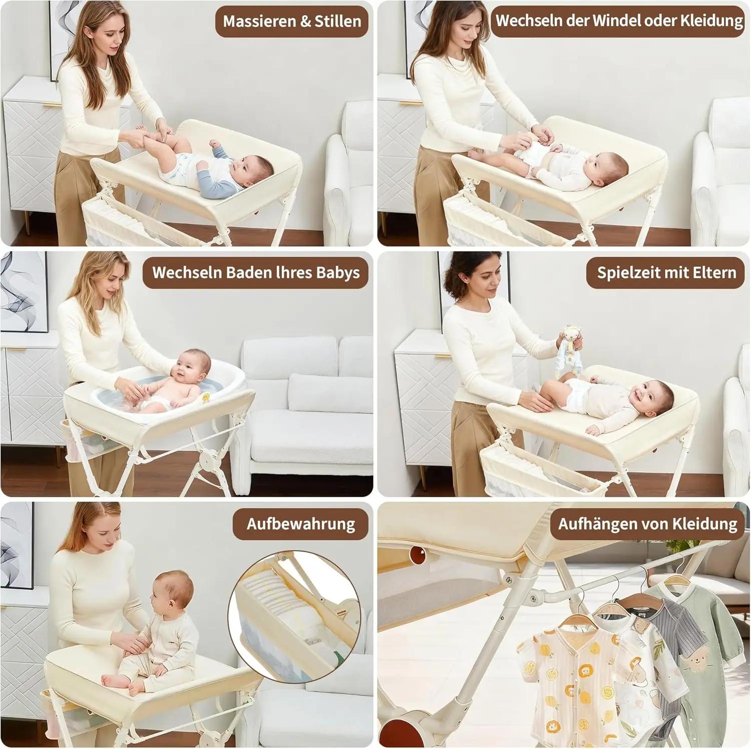 Table à langer pliable pour bébé, station à couches roulante, organisateur de chambre d'enfant avec 