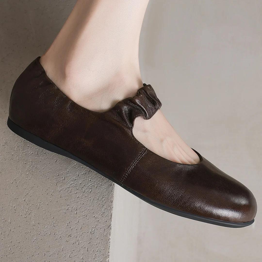 Ballerines à enfiler à bande étroite élastique en peau de mouton pour femmes, bout rond, ballerines 