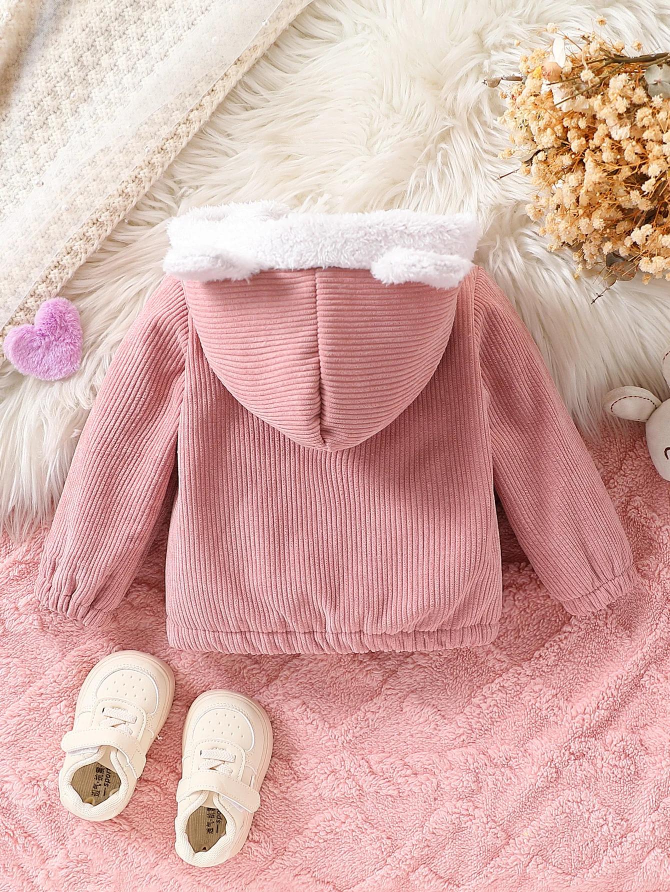 Veste bébé fille velours côtelé douce à capuche - Vêtement chaud automne hiver pour nouveau-né
