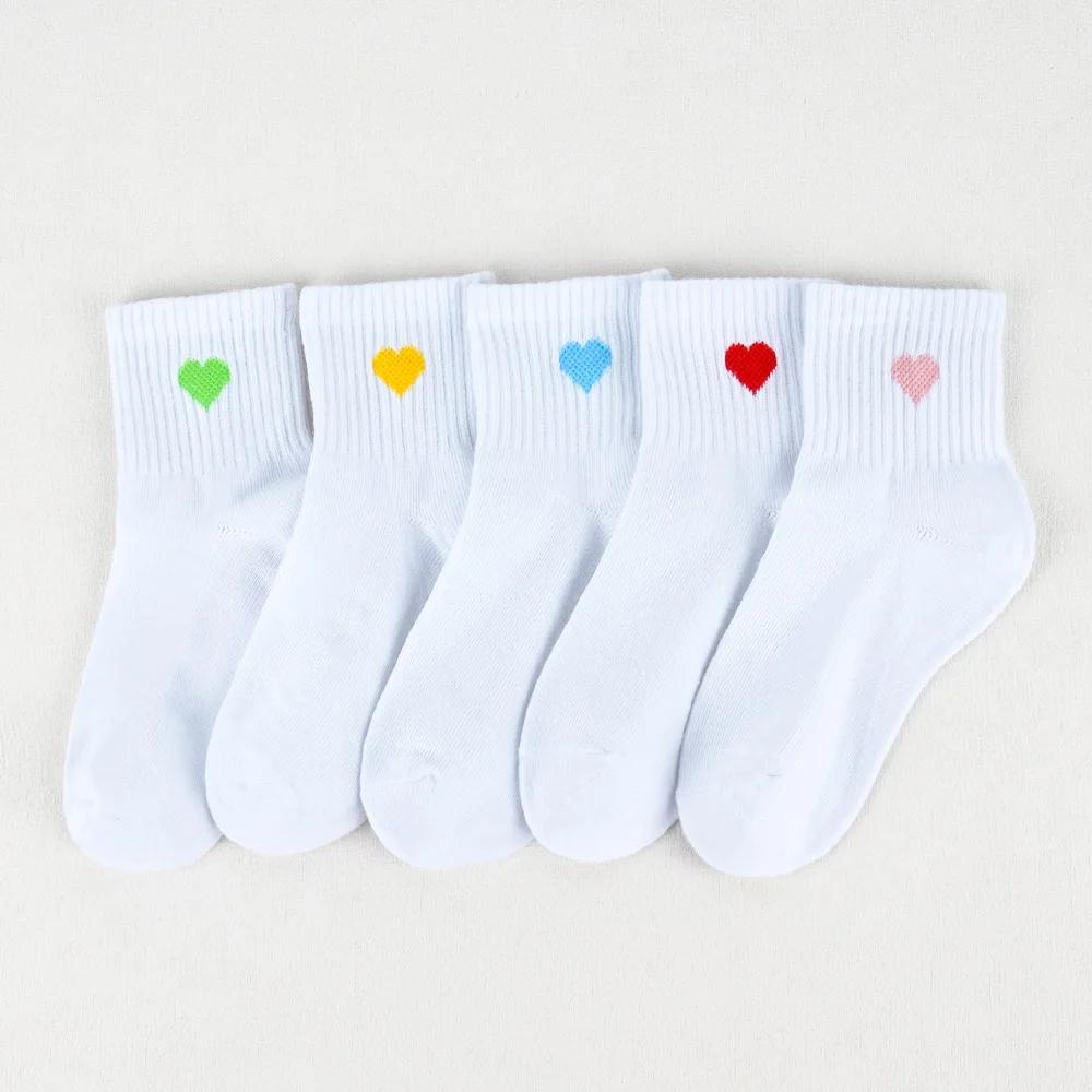 Chaussettes Blanches Confortables à Motif de Cœur pour Fille, 5 Paires