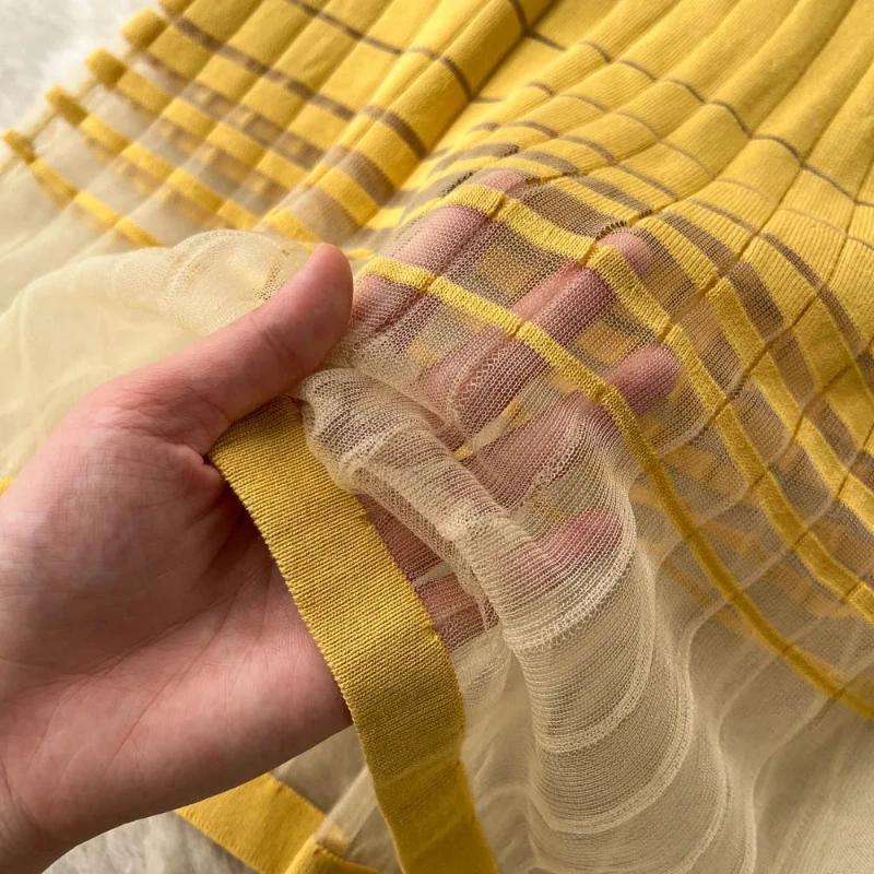 Robe midi décontractée pour femme, sans manches, col rond, en maille élastique, avec ourlet transpar