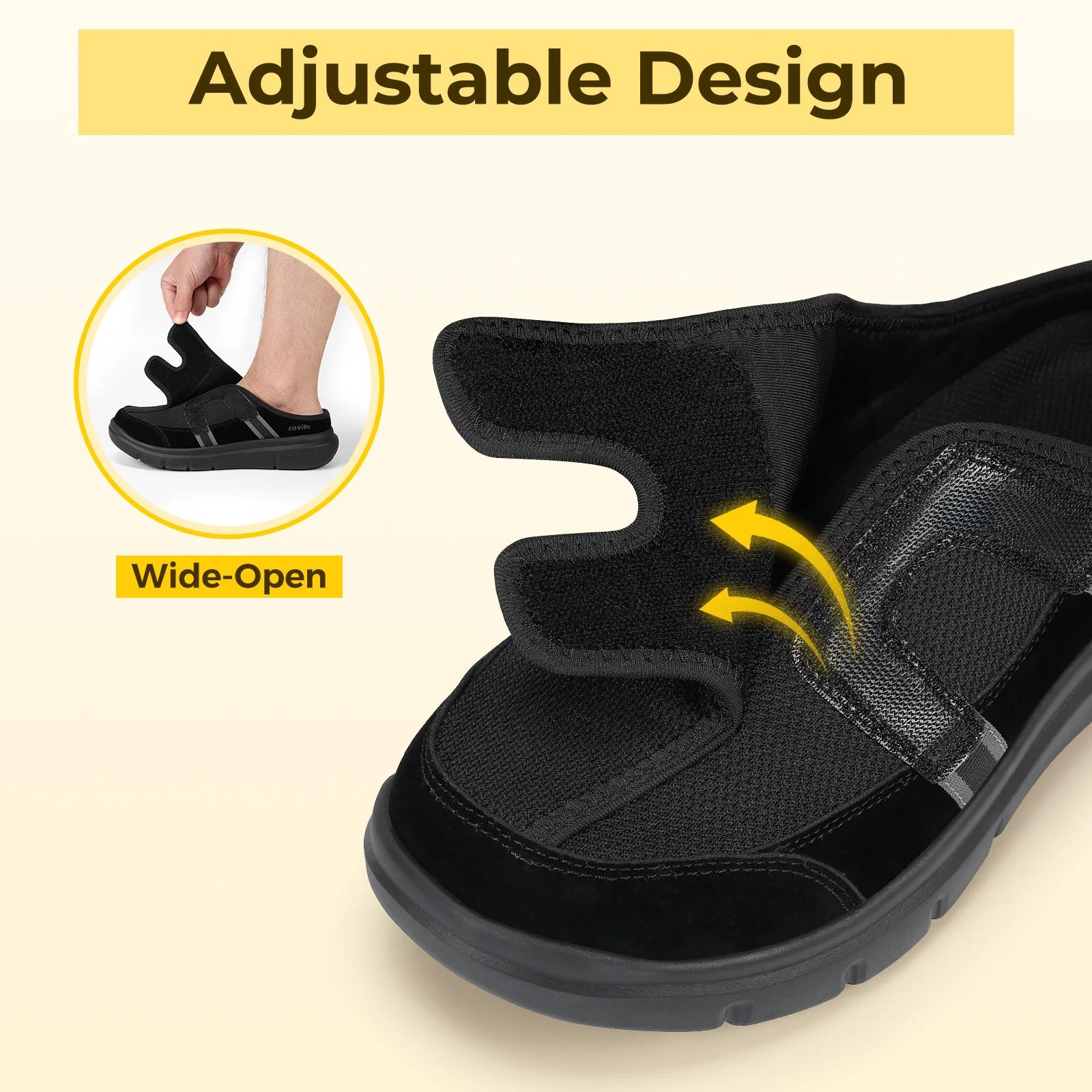 FitVille – pantoufles larges pour hommes, mules à enfiler avec sangle réglable pour pieds enflés, ch