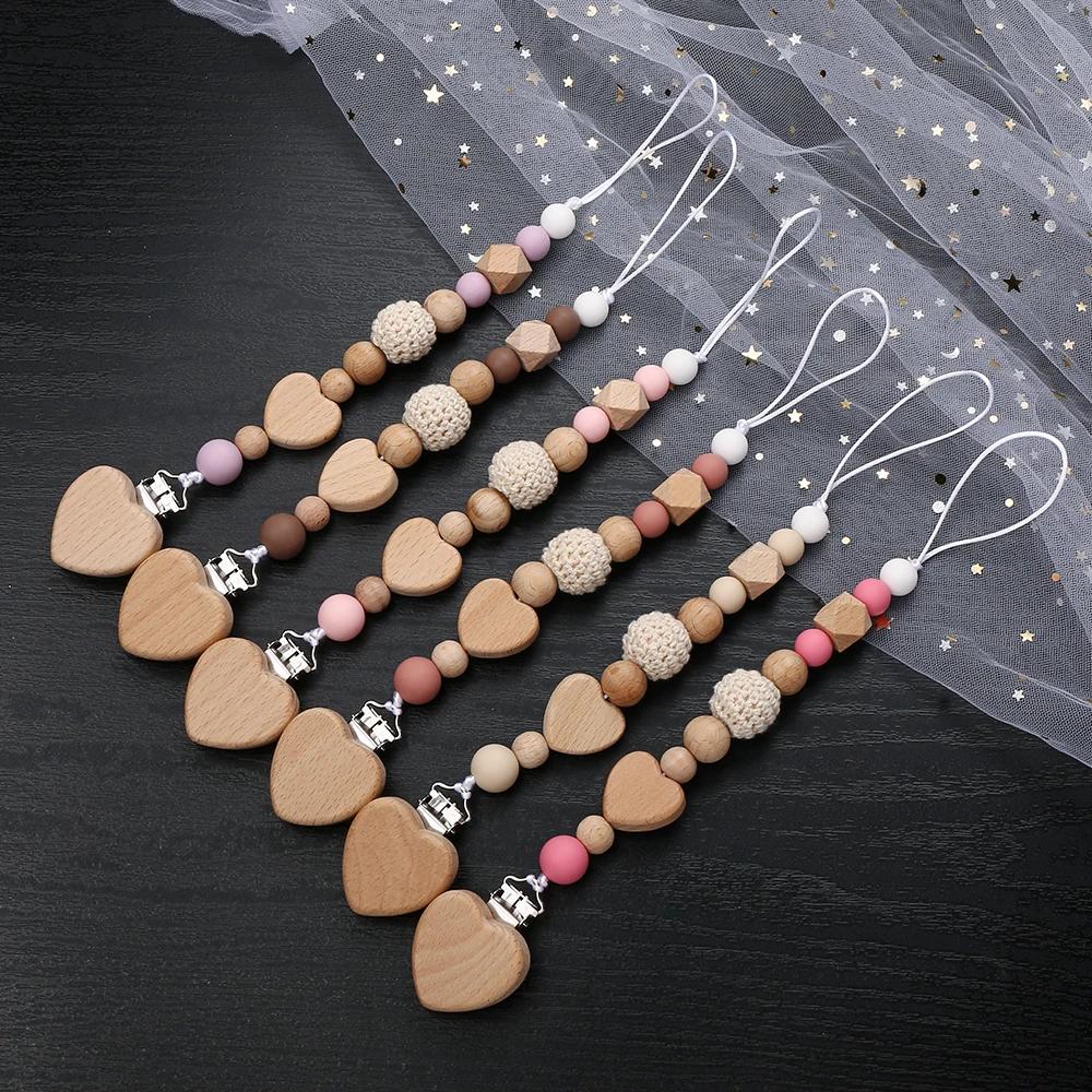 Nouveau coeur bébé Anti-chute chaîne sucette Clips perles de Silicone infantile mamelon apaiser suce