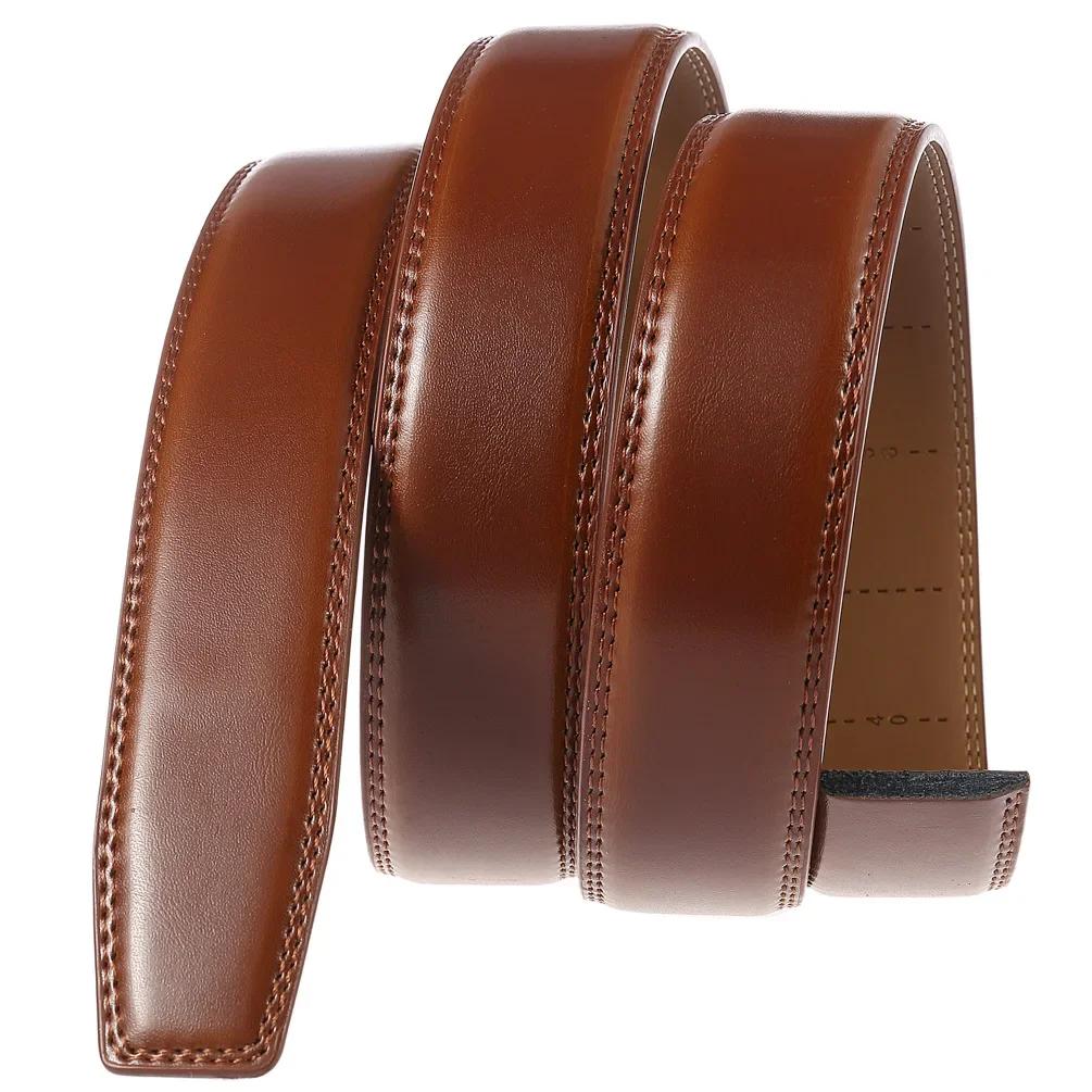 Ceinture en cuir véritable de vache sans boucle, 3.5cm, pour boucle automatique, haute qualité, noir