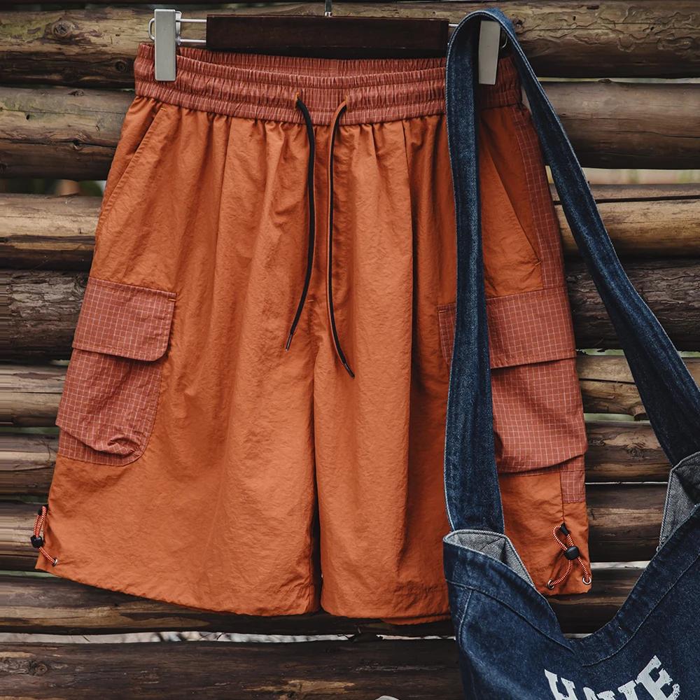 Maden-Short de plage pour homme, coupe droite, couleur orange, patchwork, léger, respirant, grande t