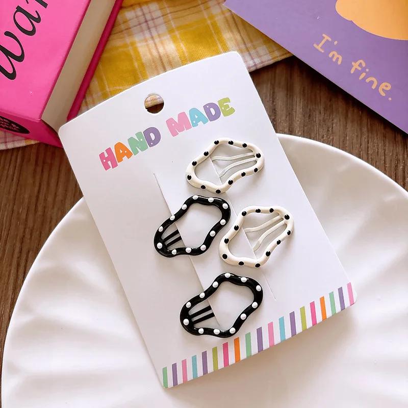 Pince à cheveux à pois pour fille, couleur noir et blanc, frange polyvalente, accessoire pour cheveu