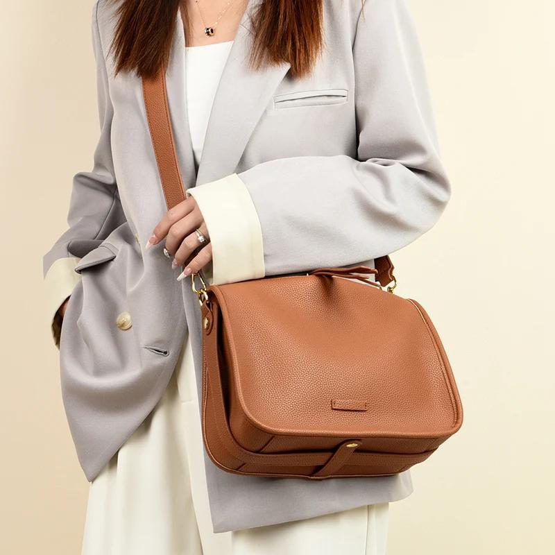Sac à main de luxe en cuir souple pour femmes, fourre-tout, nouvelle marque, sac à bandoulière en cu