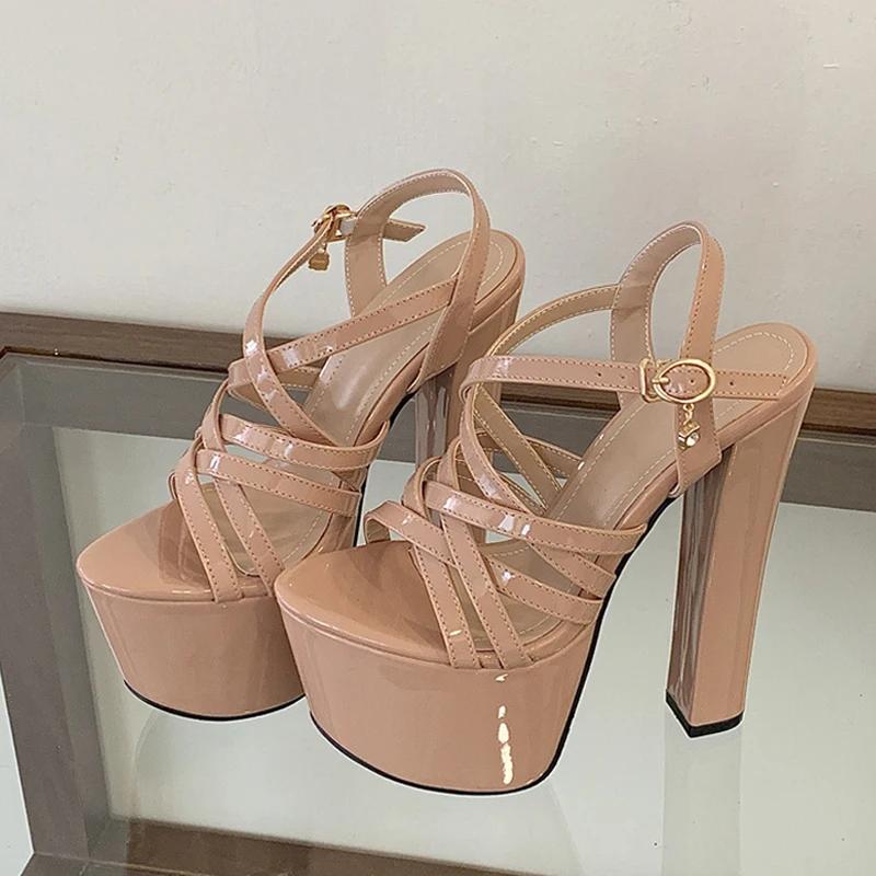 Liyke Style de piste 16CM épais talons hauts plate-forme sandales Sexy bande étroite bride à la chev