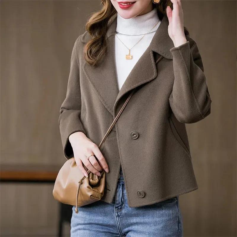 Manteau court en laine double face pour femme, veste décontractée, design de mode, coréen, printemps