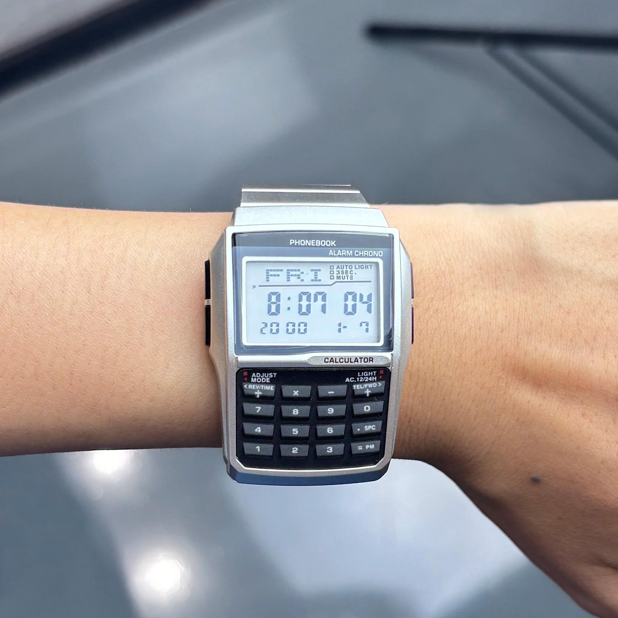 Montres en alliage d'acier inoxydable pour hommes, montres de luxe avec calculatrice, montres LED mu