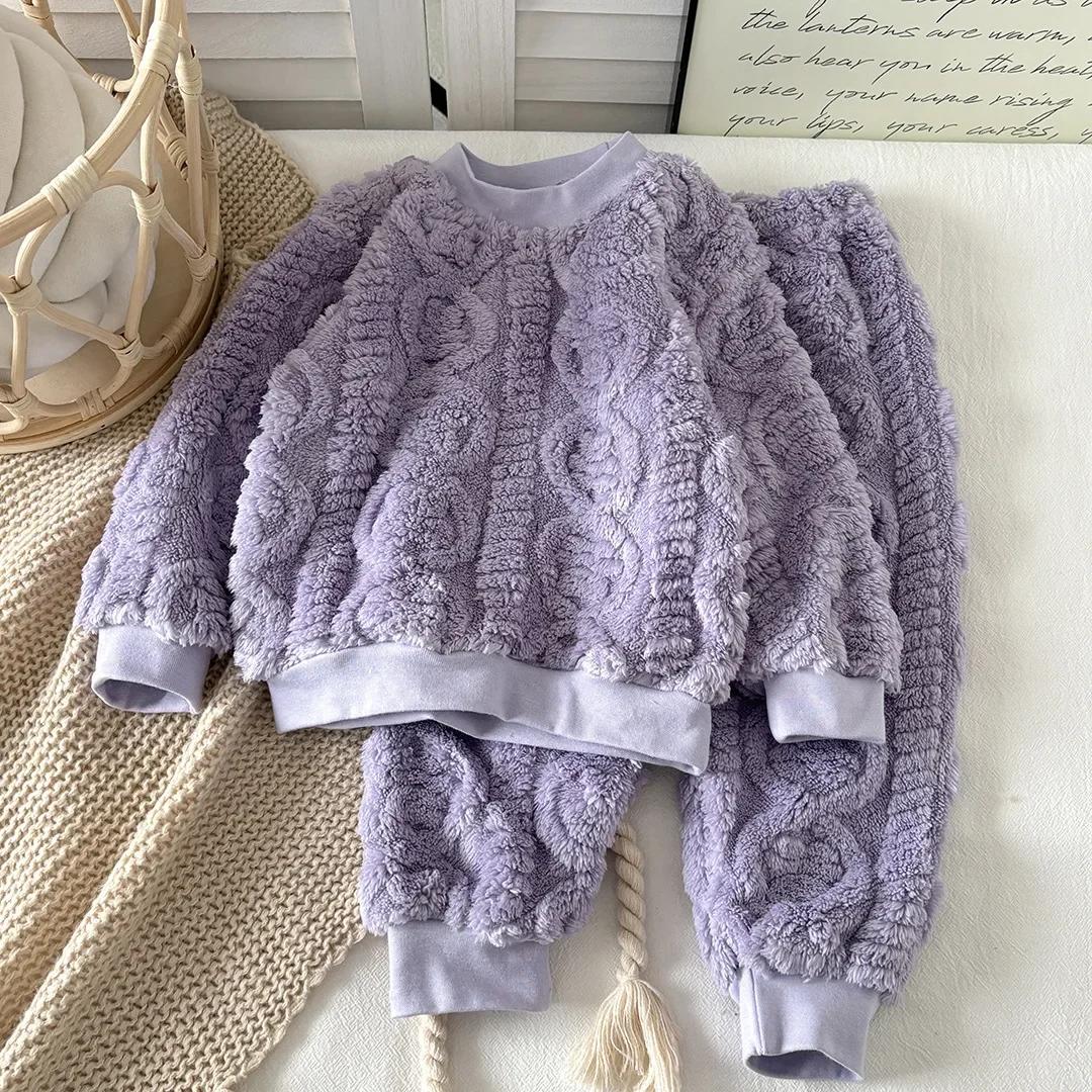 Ensemble pyjama en flanelle pour bébé, automne et hiver, style coréen, en peluche épaisse, vêtements