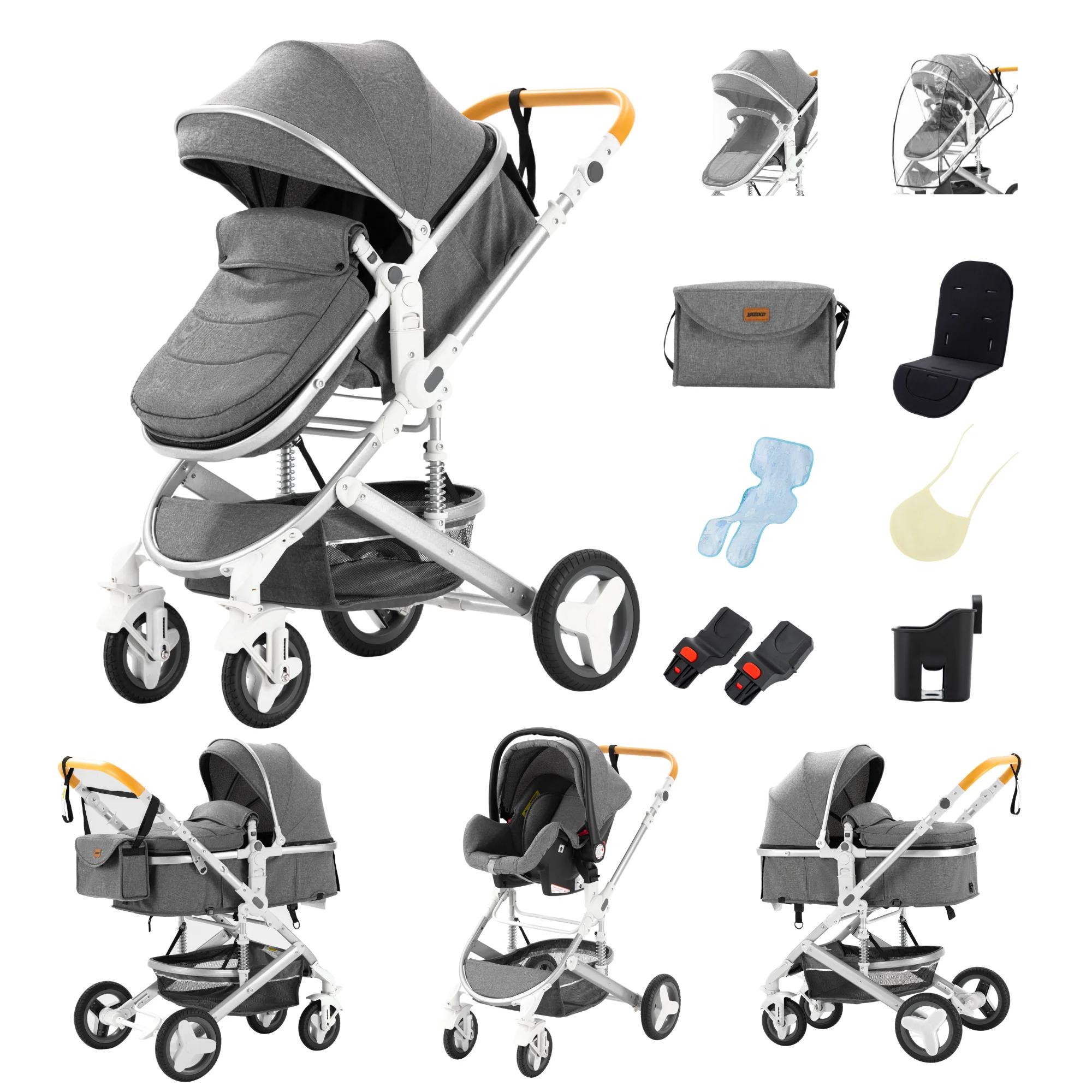 Poussette 3-en-1 pour bébé, compacte, tout-terrain, haute position, 4 roues, capacité 0-36 kg, pliab