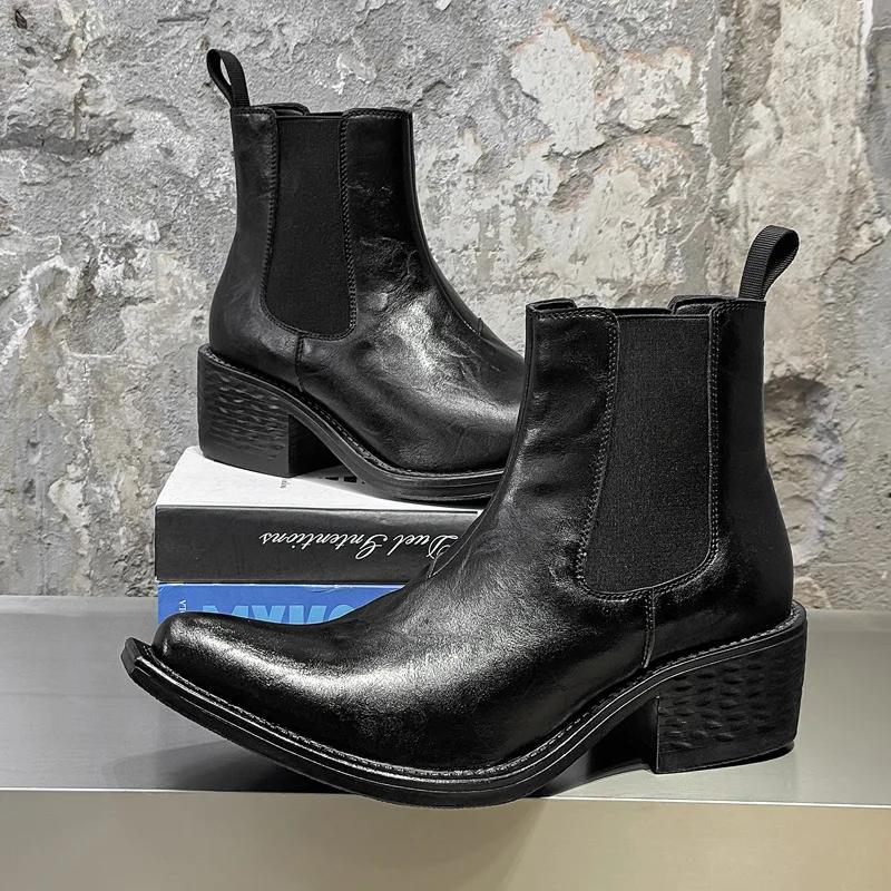 Grande taille hommes mode hip hop rock haute chelsea bottes noir marron bout pointu chaussures cowbo