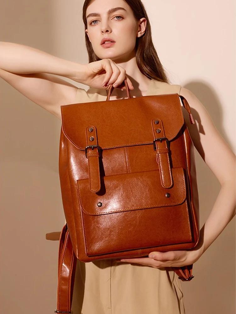 Zency-Sac à dos de voyage en cuir véritable pour femme, grande capacité, sac à dos pour ordinateur p