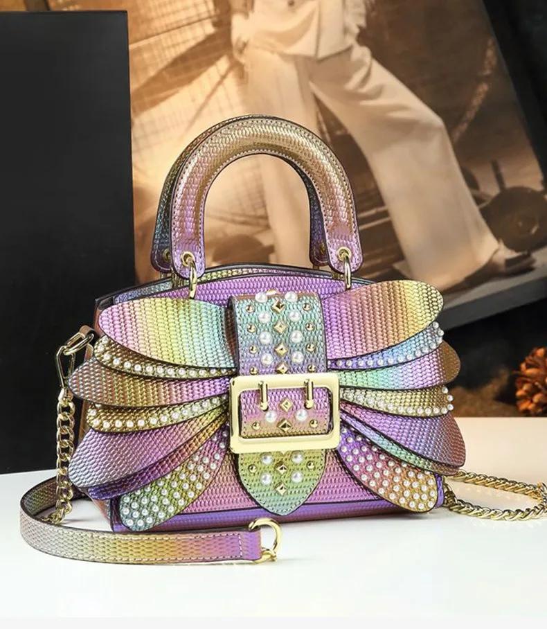Nouveau Sac à Main Femme 2026 en Cuir Véritable avec Rivets Perlés, Sac Tendance et Polyvalent, Mini