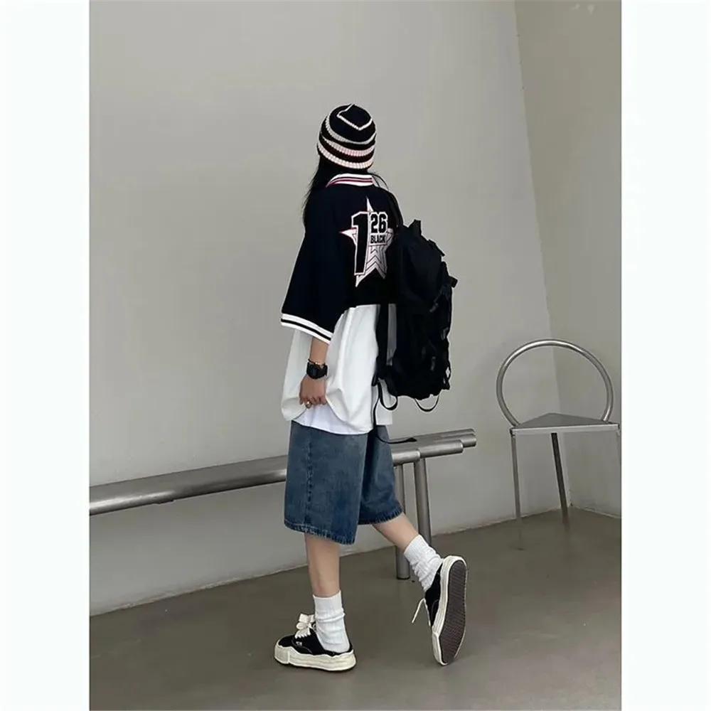 Y2K Baggy avec ceinture Jean Shorts Vintage jambe large Denim Shorts américain Streetwear décontract
