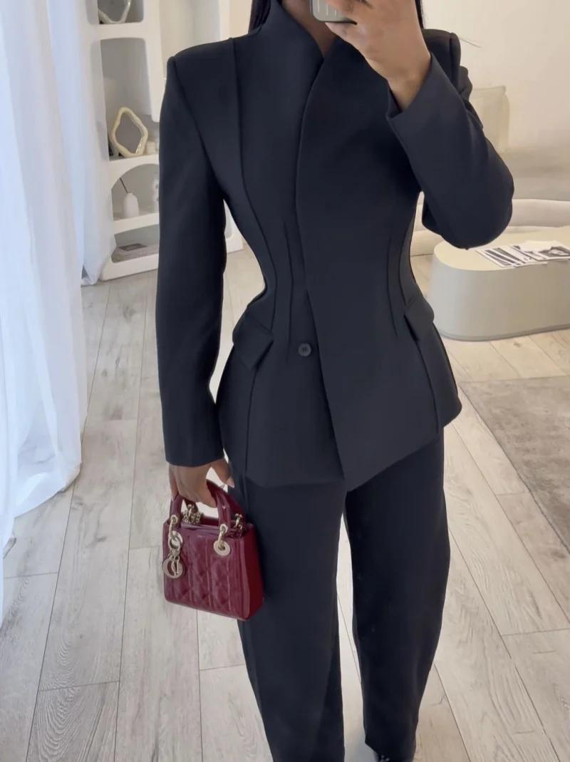 ETJ 2025 – veste de costume slim à col haut et pantalon décontracté assorti pour femmes, nouveau des