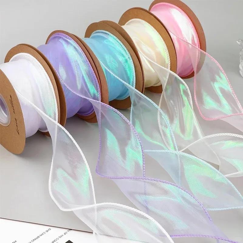 Ruban Organza queue de poisson réfléchissant, 40mm, 10Yards, bord ondulé irisé, pour emballage cadea
